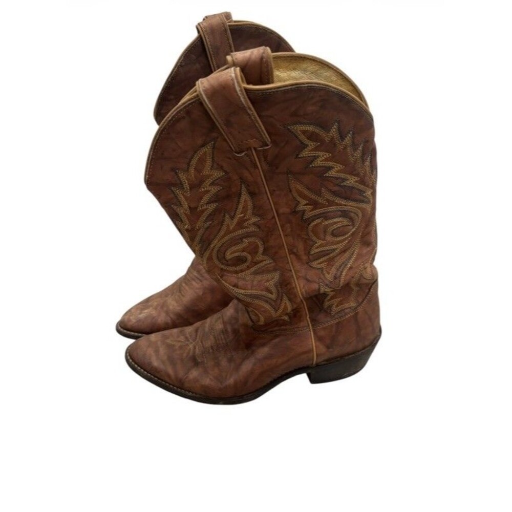 Justin Men's Marbled Chestnut Brown Deerlite Leather Cowboy Boots 1560 Sz 9.5 EE